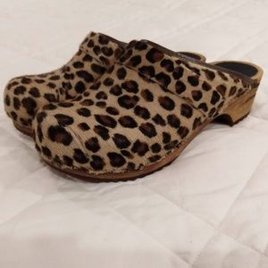 Sanita Wooden Leopard Print Clogs 37